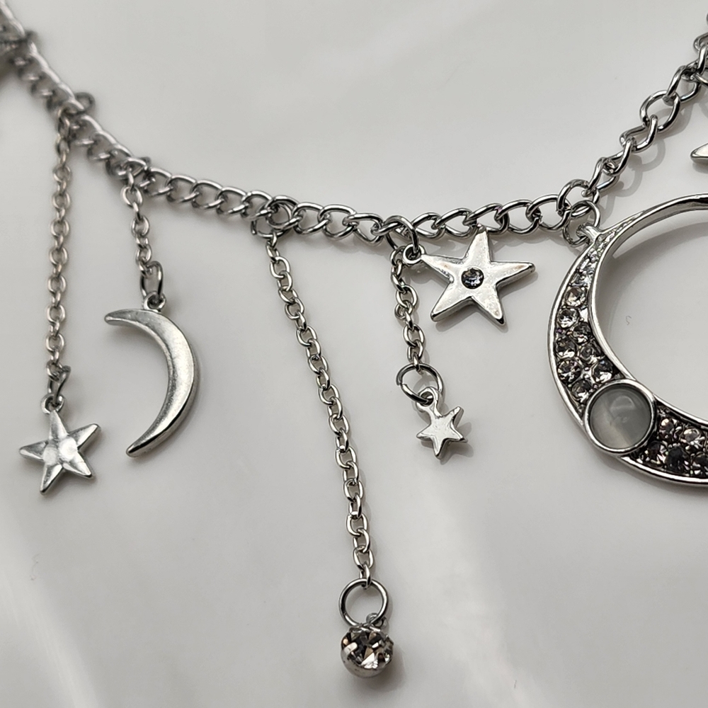 Silver Crescent Moon Star Necklace - Picture 6 of 9